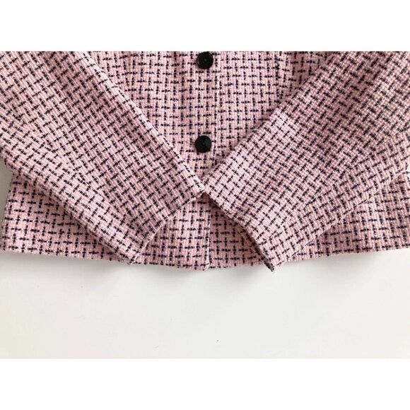 Vintage 2000's CLEO Pink Black Boucle Tweed Cropped Shell Jacket, Size 10P - Picture 10 of 16